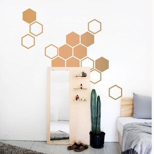 Calcomanías de pared de panal HEXAGONAL, calcomanía geométrica, pegatinas de panal de oro, calcomanías de pared de vinilo