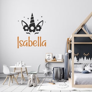 Personalizzato Nome Parete Decadile, Unicorn parete decalcomania, Girl Nome Decala, Asili nido