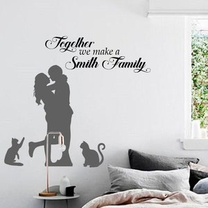 Family name wall decal, Love family stickers, Bedroom wall decal, Lovers silhouette vinyl decal