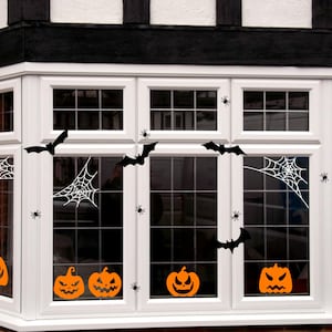 Halloween window decals, Halloween pumpkins and bat window decor, Halloween decals for car, Happy Halloween - Spiders, Bats, Spider web