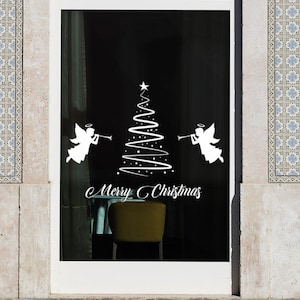 Christmas angels decal Christmas window decal Winter Christmas decals Shop window stickers Christmas tree stickers