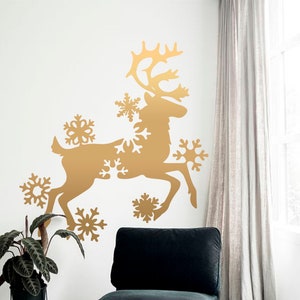 Christmas Reindeer Wall Decal, Snowflake stickers, Christmas decals