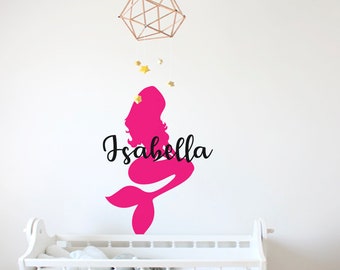 Déco Murale Vinyle Personnalisée Sirène – Stickers Prénom Pour Chambre Bébé (621)