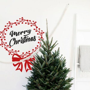 Christmas wall decal, Christmas wreath decal, Merry Christmas stickers for window, Door wreath decal