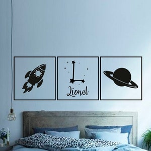 Space Wall Decal, Boy name wall decal, Cosmos Rocket decal, Kids wall stickers