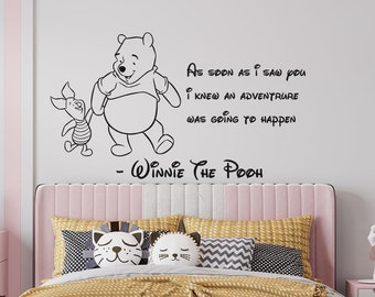 May include: A pink and white children's tent with a Winnie the Pooh quote on the wall behind it. The quote reads: "As soon as I saw you I knew an adventure was going to happen - Winnie the Pooh".