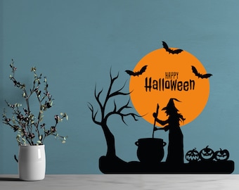 Spooky Happy Halloween Witch Wall Decal - Halloween Home Decoration for Kids