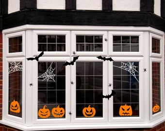 Halloween window decals, Halloween pumpkins and bat window decor, Halloween decals for car, Happy Halloween - Spiders, Bats, Spider web