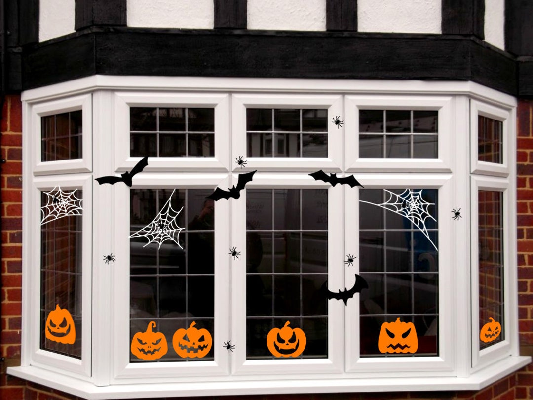 Halloween Window Decals
 Halloween Window Decals Halloween Pumpkins and Bat Window Etsy