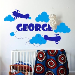 Personalized Name Wall Decal, Airplane Wall Decal, Boys Room Decor, Plane wall sticker