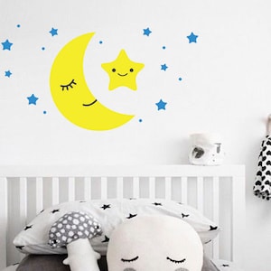 Moon and stars decals, Nursery wall decal, Kids wall stickers
