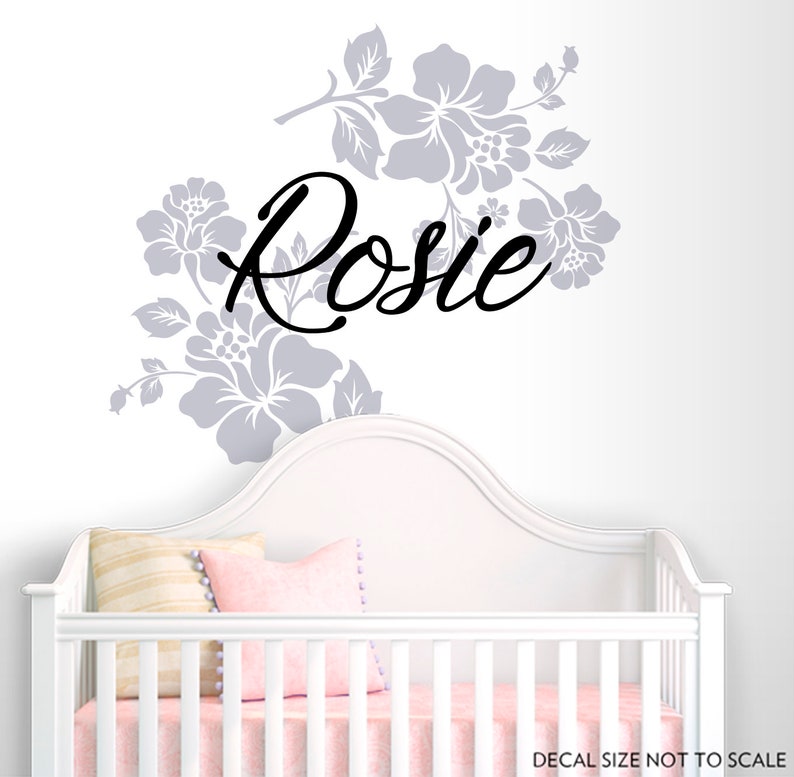 Flowers Wall Decal Girl Name Decal Baby Girl Name Wall Etsy UK