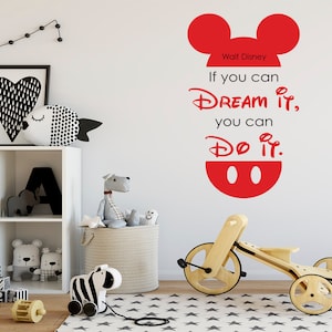 Mickey Mouse quote decal, Walt Disney quote wall decal, If you can dream it quote