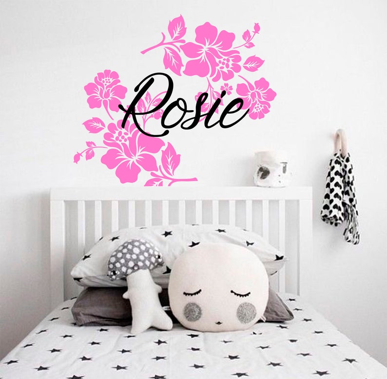 Flowers Wall Decal Girl Name Decal Baby Girl Name Wall Etsy UK