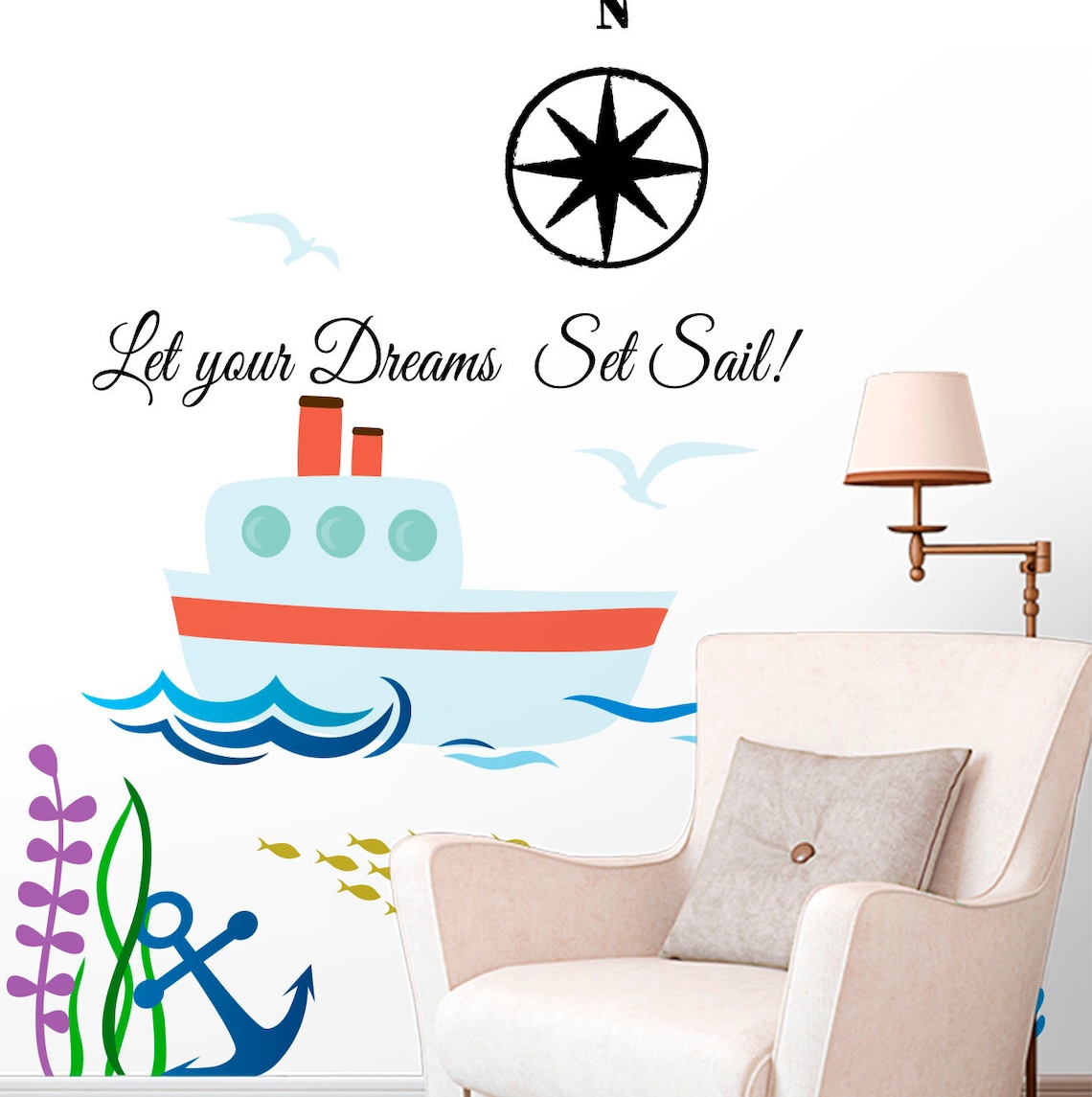 Nautical Wall Decal Ship Wall Sticker Underwater Decals for Etsy