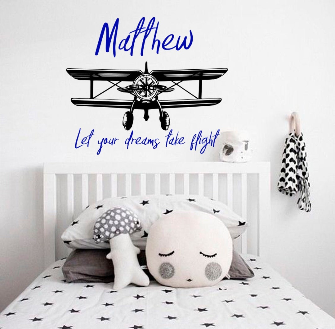 Airplane Wall Decal, Boy Name Decal, Kids Wall Stickers, Plane Sticker ...