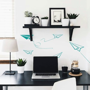 Planes wall decals, Paper plane vinyl decals, Boys room decals, Office wall decor