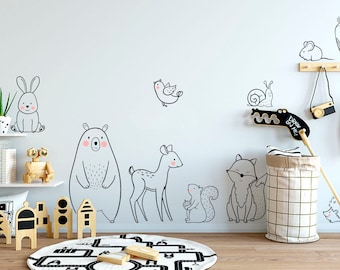 Woodland wall decal, Forest wall decal, Nursery wall sticker, Animals decals, Kid wall decal, Forest animal decal,Woodland nursery kid room