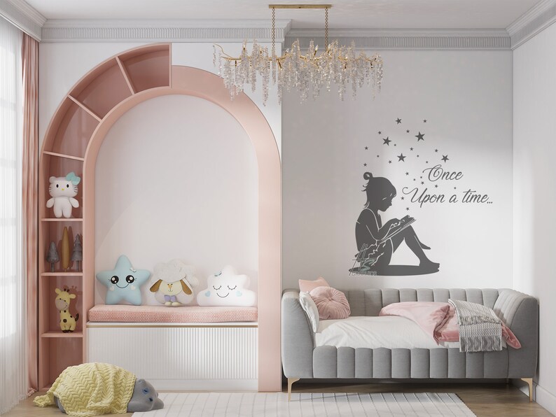 Reading Girl Wall Decal Once Upon a Time Decal Books Wall Etsy UK