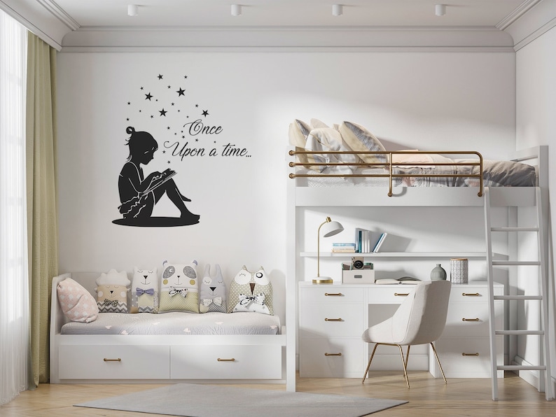 Reading Girl Wall Decal Once Upon a Time Decal Books Wall Etsy