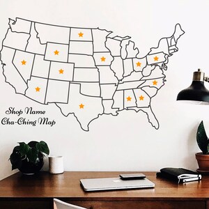 Amerikanische Staaten Karte, Cha-ching Karte, etsy Verkäufer Karte, Wandtattoo, usa Staaten Wandkunst