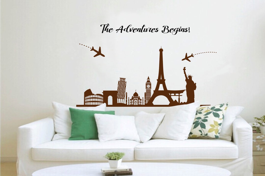 Skyline Decal, Office Wall Decal, City Scrape Decal, Travel Decals ...