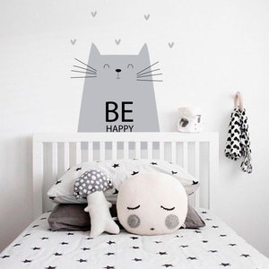 Cat Wall Decal, Girl Boy wall decal, Nursery wall decal, Baby Boy Girl Nursery Vinyl, Cat sticker