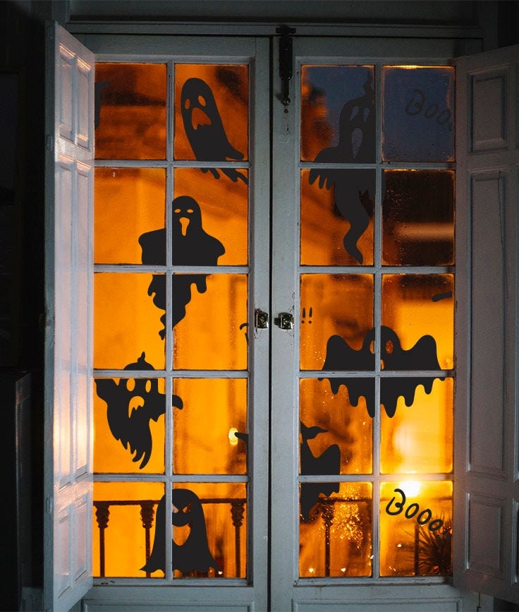 Halloween Ghost Window Decals for Birds stikes,suncatcher Sticker for  Windows,Window clings for Glass Windows.12pcs (Ghost)