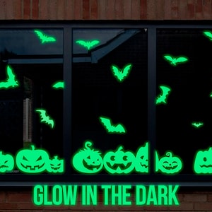 Halloween window decals,Glow in the dark Halloween pumpkins and bat window decor, Halloween decals for car, Happy Halloween