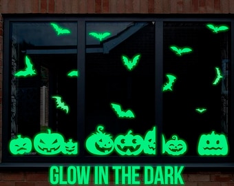 Halloween window decals,Glow in the dark Halloween pumpkins and bat window decor, Halloween decals for car, Happy Halloween