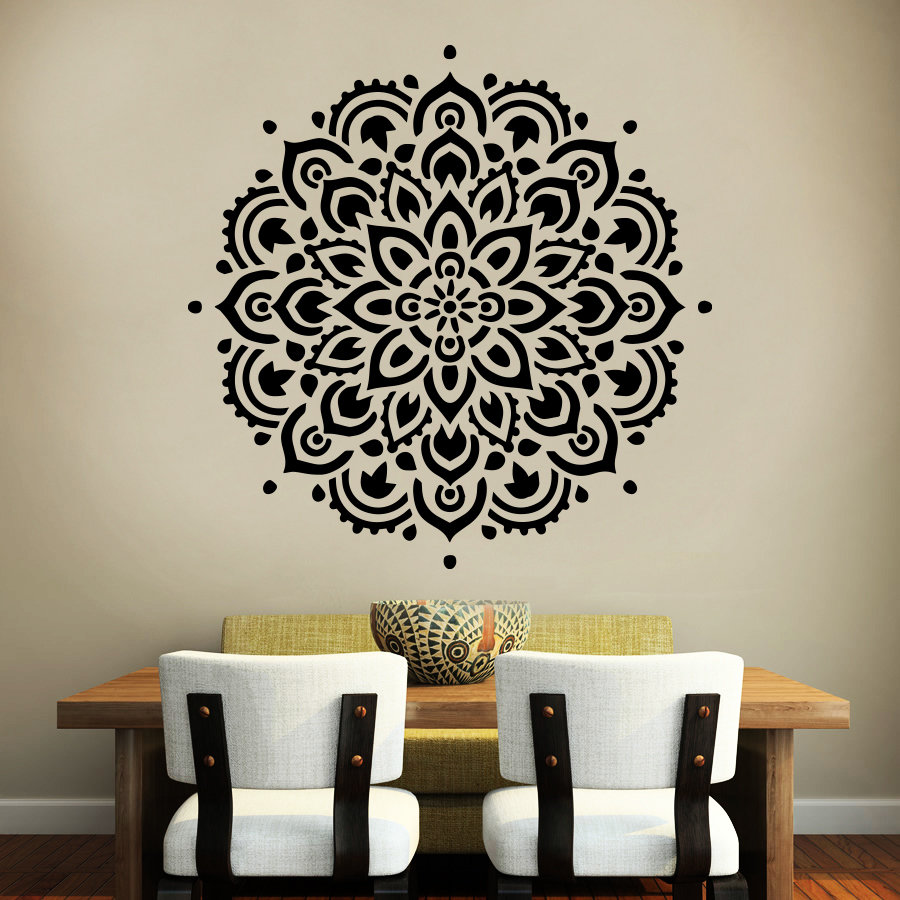 Autocollant Mural Mandala Demi-cercle - Décalcomanie Yoga Boho Méditation - Personnalisable Couleur - Oracal
