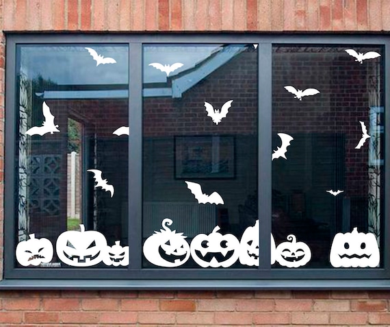 Halloween Window Decals Halloween Pumpkins and Bat Window Decor