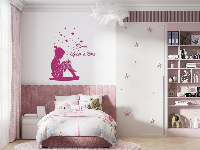 Reading Girl Wall Decal Once Upon a Time Decal Books Wall Etsy