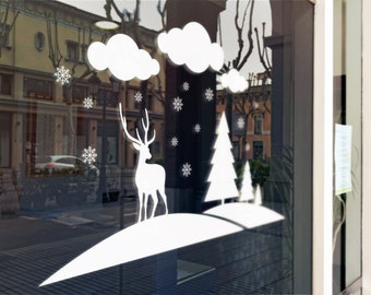 Calcomanías navideñas de invierno, pegatinas Rudolph, calcomanías navideñas para ventanas, pegatinas para escaparates, calcomanías para renos
