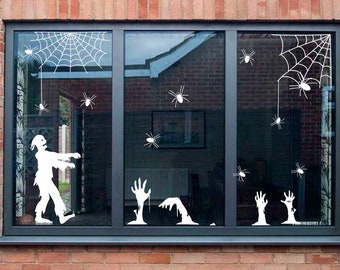Halloween Window Decal , Scary silhouette Halloween stickers, Spiders and spiderweb decals., Happy Halloween - Halloween Home Decoration