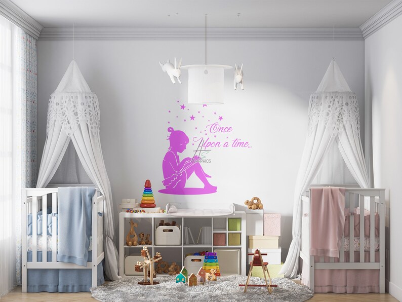 Reading Girl Wall Decal Once Upon a Time Decal Books Wall Etsy