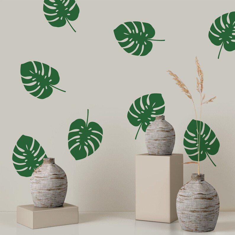 Monstera Leaves Wall Decals Gold Leaves Stickers Tropical Etsy UK