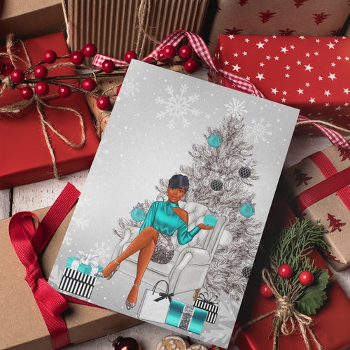 Women size A6 set of 6 Body Positive Festive Happy Holidays Black Girl Magic Christmas Greetings Cards Seasonal fun. Digital download