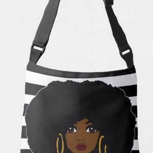 Printed Afro Girl Crossbody Messenger Bag Beautiful Flower Girl