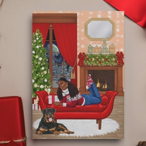 Biglietto di auguri di Natale afroamericano unico/Biglietto di auguri/Biglietto di auguri di Natale con donna nera e cane