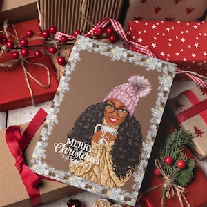 Carte de Noël afro-américaine unique/ Carte de voeux/ Carte de vœux pour femme noire