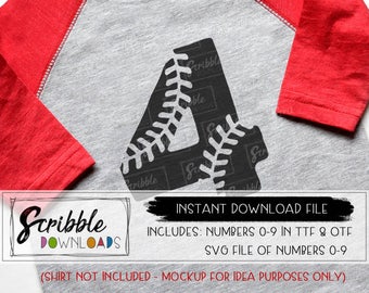 Baseball numbers SVG baseball font TTF OTF true type font softball baseball 1 2 3 4 5 6 7 8 9 0 svg digital iron on silhoeutte cricut cut