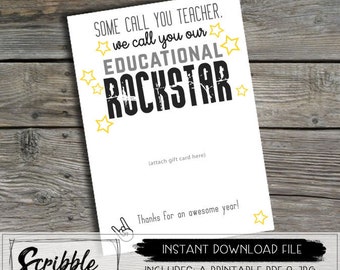 teacher gift card holder PDF printable Thank you card teacher appreciation present student gift print end of school gift card download year