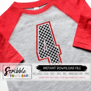 race car 4 svg four svg cars party 4th svg fourth bday 4 birthday checkered flag DIY shirt iron on cricut silhouette cut file 4 kids dxf svg