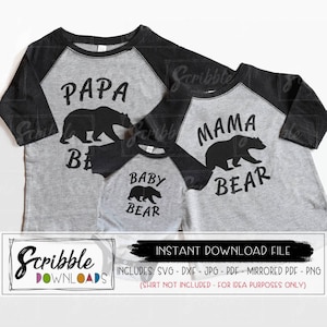 maman ours SVG papa ours svg bébé ours svg correspondant famille chemise svg silhouette cricut fichier imprimable fer sur vinyle coupé fichier douche cadeau DIY