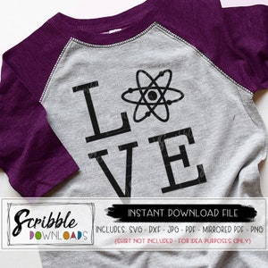 Amor Ciência SVG Engraçado ciência SVG próton cricut silhueta svg química ciência escola nerd humor professor diy ferro para impressão em camisa geek