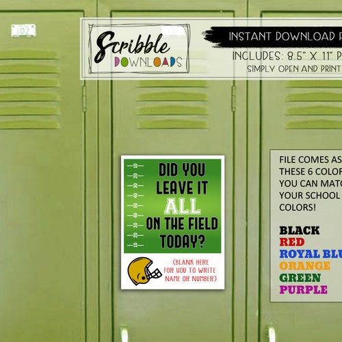 Printable Football Locker Decoration Sports School Team PDF - Etsy