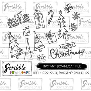 Pacchetto di Natale in formato SVG disegnato a mano inverno Natale dxf grafica vettoriale digitale in formato SVG festa tagliata file in formato SVG cricut sagoma clipart carino regalo albero fai da te