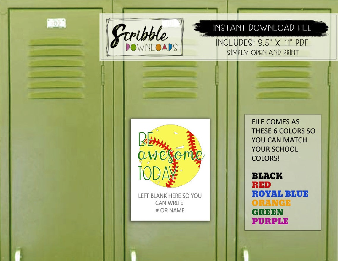 Softball Locker Decoration Printable Sports School Team PDF Etsy