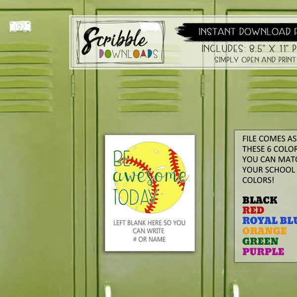 Softball Locker decoration Printable sports school team PDF coach decorations quote mascots high school digital Download cheer cute mom sign